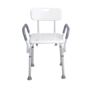 Silla de ducha con respaldo regulable en altura y brazos desmontables